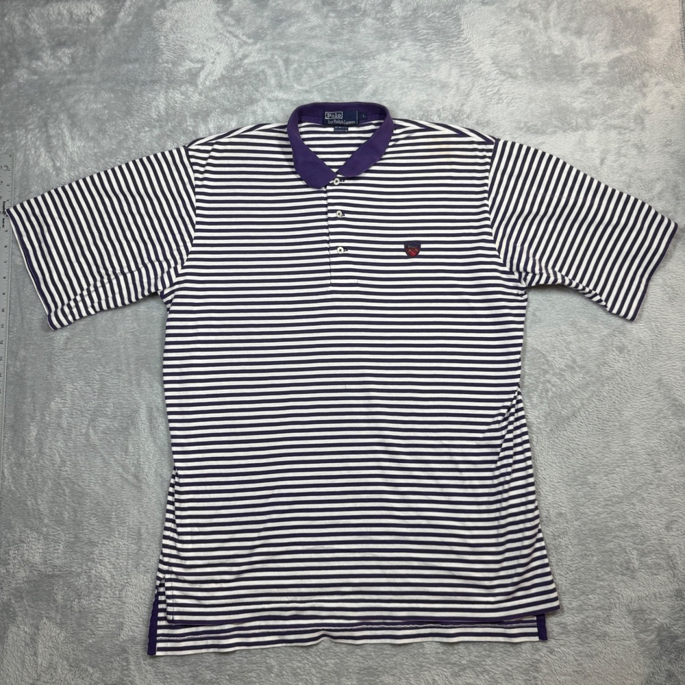 Vintage Polo Ralph Lauren Polo Shirt Men L Purple Striped Golf Hills Lakeway 90s